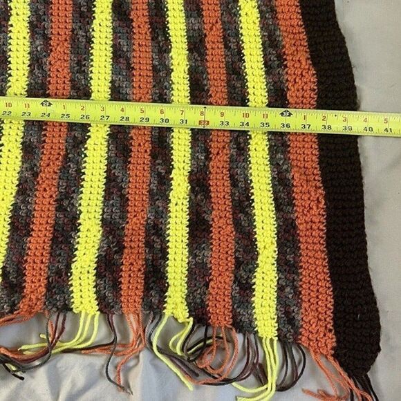 70s Vintage Diamond Crochet Knitted Afghan Blanket Brown Orange Yellow Retro￼ - Picture 4 of 12